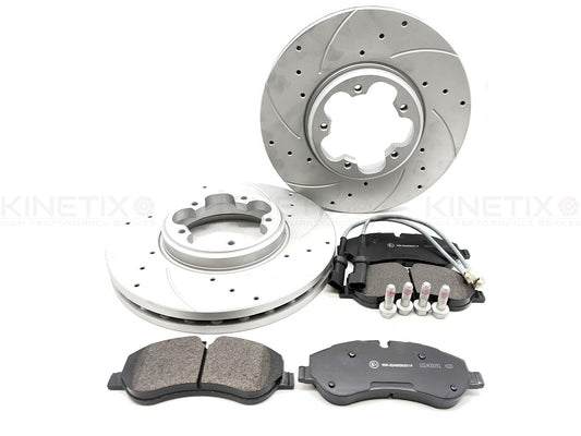 FOR FORD TRANSIT 2.2 TDCi DRILLED & GROOVED FRONT BRAKE DISCS PADS SENSORS 288mm