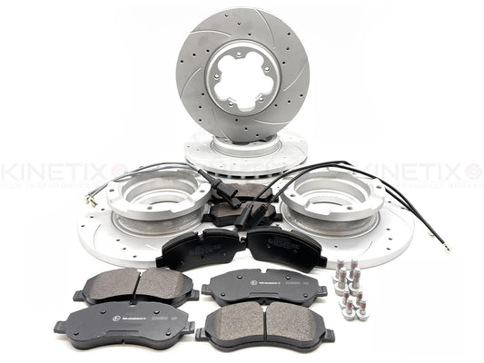 FOR FORD TORUNEO TRANSIT CUSTOM FRONT REAR DRILLED GROOVE BRAKE DISCS PADS 308mm