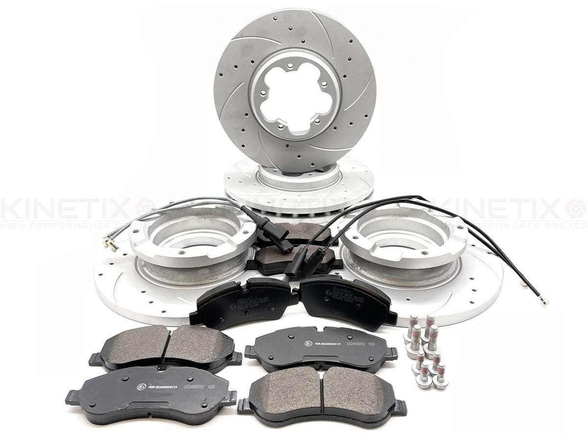 FOR FORD TRANSIT FRONT REAR DRILLED GROOVED COATED BRAKE DISCS PADS WIRES 288MM