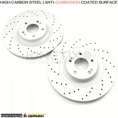 FOR HYUNDAI i30N 2017- FRONT PERFORMANCE CROSS DRILLED BRAKE DISCS PAIR 345mm