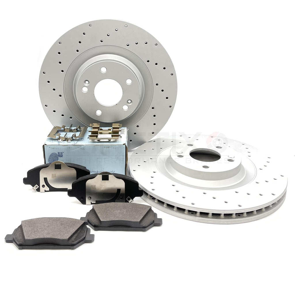 FOR HYUNDAI i30N 2017- CROSS DRILLED FRONT BRAKE DISCS ADL BLUEPRINT PADS 345mm