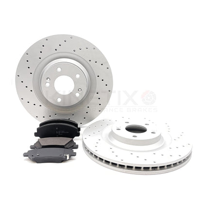 FOR HYUNDAI i30N 2017- CROSS DRILLED PERFORMANCE FRONT BRAKE DISCS PADS 345mm
