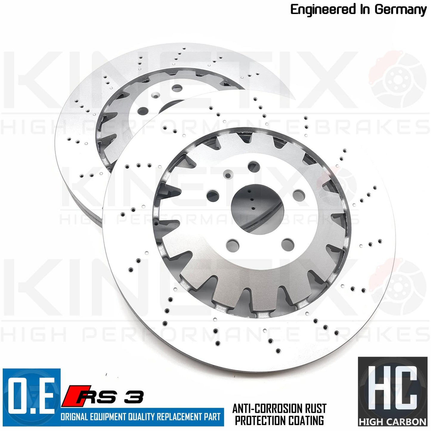 FOR AUDI RS3 8V 2017- FRONT DRILLED COATED BRAKE DISCS PAIR 8V0615301P 370mm
