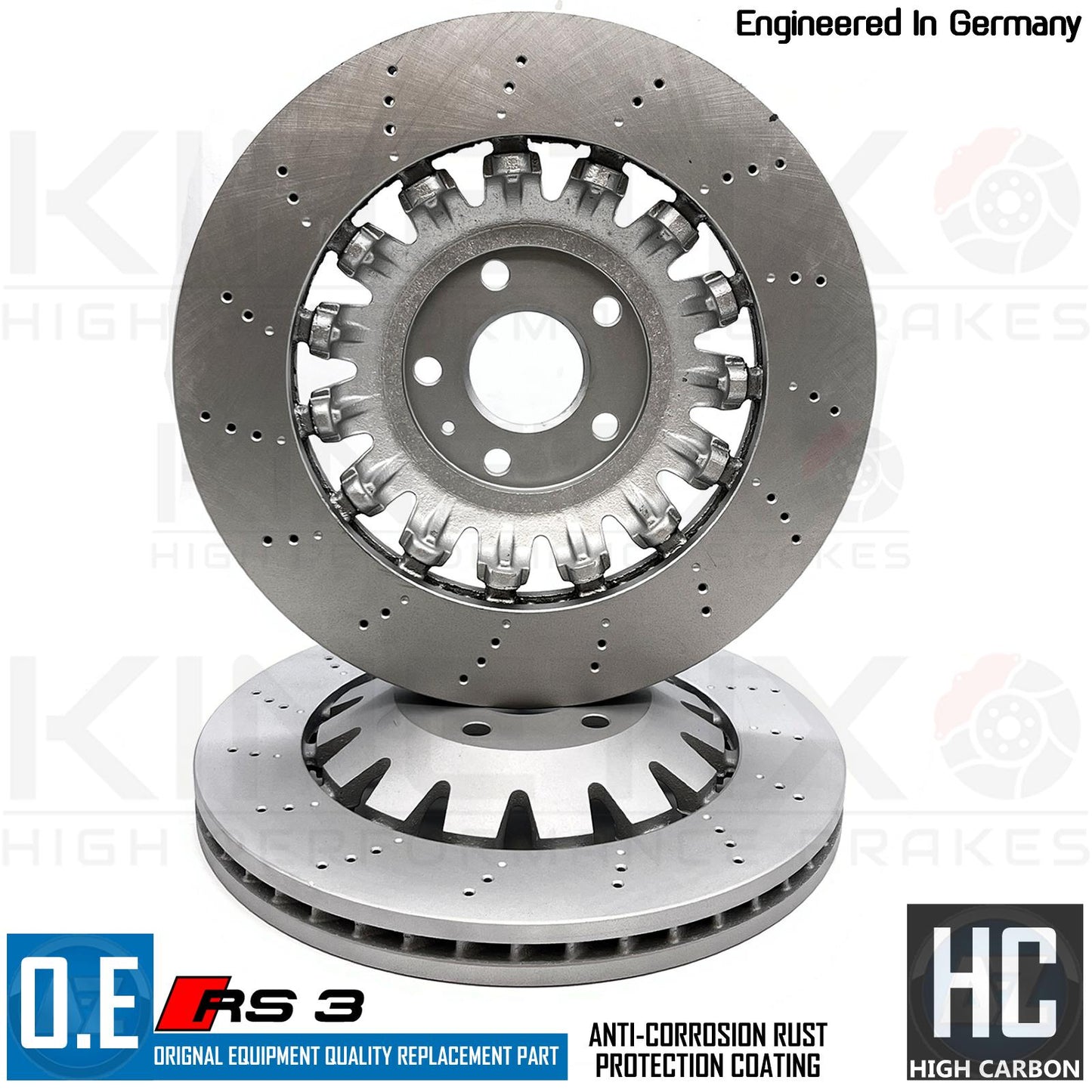 FOR AUDI RS3 8V 2017- FRONT DRILLED COATED BRAKE DISCS PAIR 8V0615301P 370mm