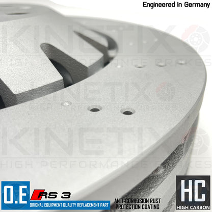 FOR AUDI RS3 8V 2017- FRONT DIMPLED DRILLED BRAKE DISCS APEC PADS 8V0615301P