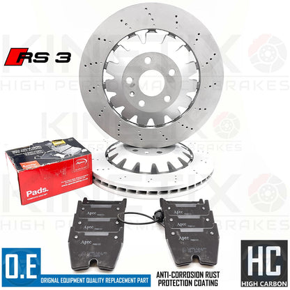 FOR AUDI RS3 8V 2017- FRONT DIMPLED DRILLED BRAKE DISCS APEC PADS 8V0615301P
