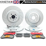 FOR MERCEDES ML63 AMG FRONT REAR DRILLED GROOVED BRAKE DISCS PADS + WIRE SENSORS