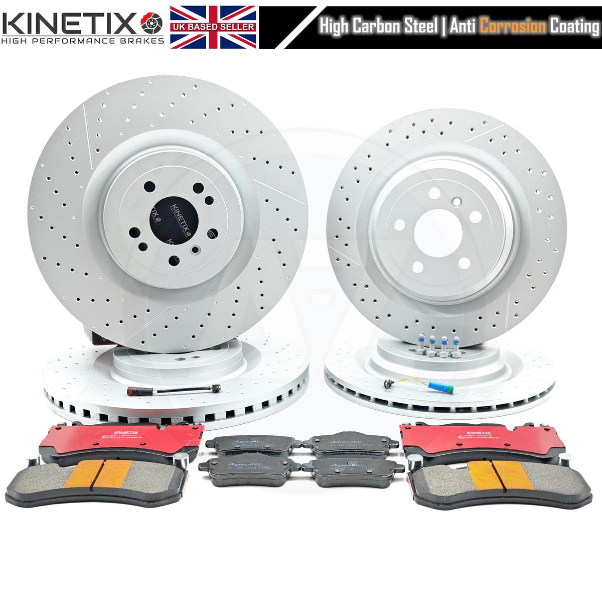 FOR MERCEDES ML63 AMG FRONT REAR DRILLED GROOVED BRAKE DISCS PADS WEAR SENSORS