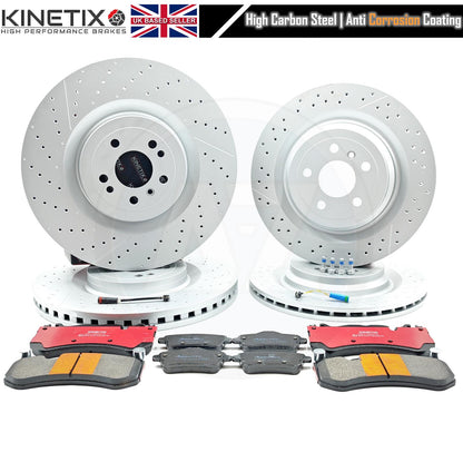 FOR MERCEDES ML63 AMG FRONT REAR DRILLED GROOVED BRAKE DISCS PADS WEAR SENSORS