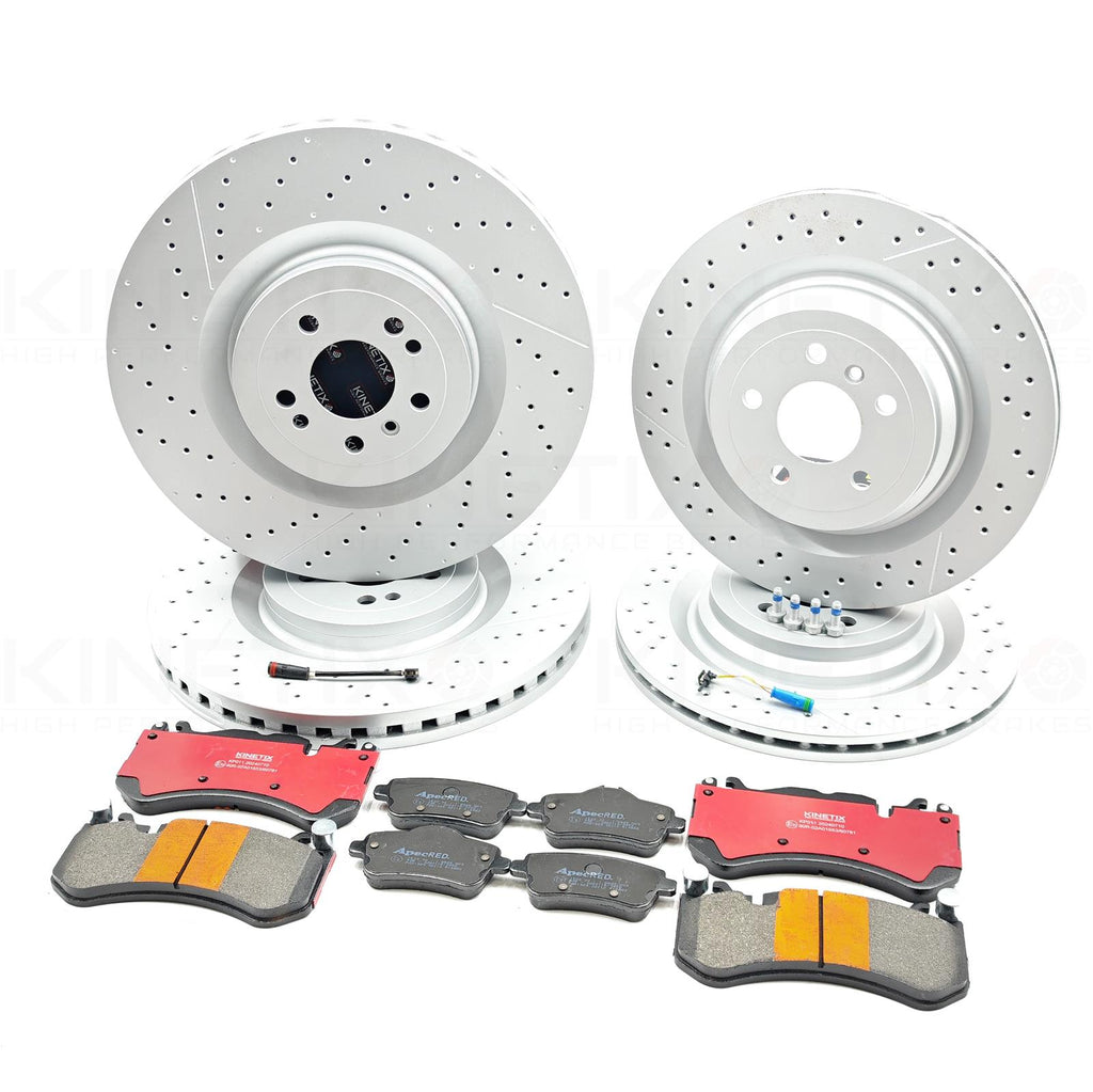 FOR MERCEDES ML63 AMG FRONT REAR DRILLED GROOVED BRAKE DISCS PADS + WIRE SENSORS