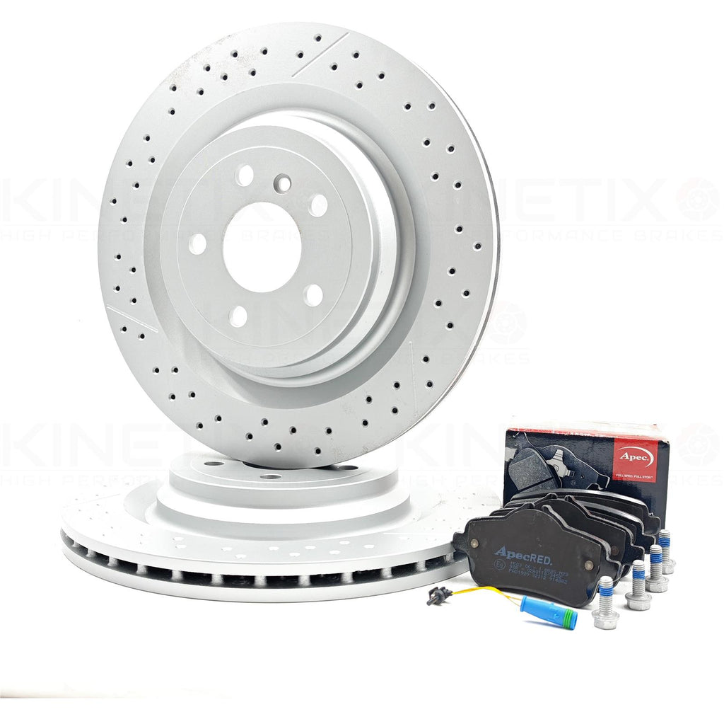 FOR MERCEDES ML63 AMG REAR DRILLED GROOVED BRAKE DISCS PADS WEAR SENSOR 345mm