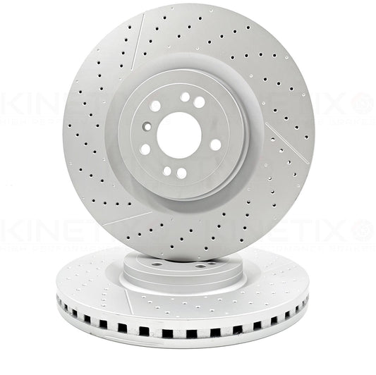 FOR MERCEDES ML63 AMG FRONT DRILLED GROOVED COATED BRAKE DISCS PAIR 390mm