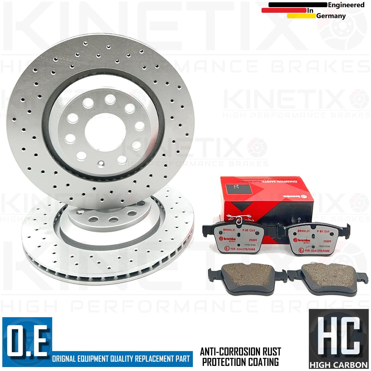 FOR VW TIGUAN 2016- CROSS DRILLED REAR BRAKE DISCS BREMBO XTRA PADS 310mm