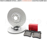 FOR BMW X5M X6M 4.4 E70 E71 E72 DRILLED FRONT BRAKE DISCS PADS SENSOR WIRE 395mm