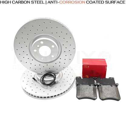 FOR BMW X5M 4.4 E70 FRONT DRILLED BRAKE DISCS PADS WEAR WIRE SENSOR 395mm