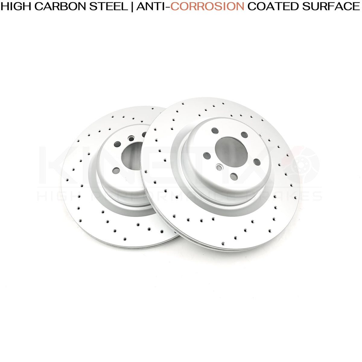 FOR BMW X5M X6M E70 E71 E72 REAR DRILLED PERFORMANCE BRAKE DISCS PAIR 385mm