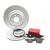 FOR BMW X5M 4.4 E70 REAR DRILLED BRAKE DISCS PADS WEAR SENSOR WIRE 385mm