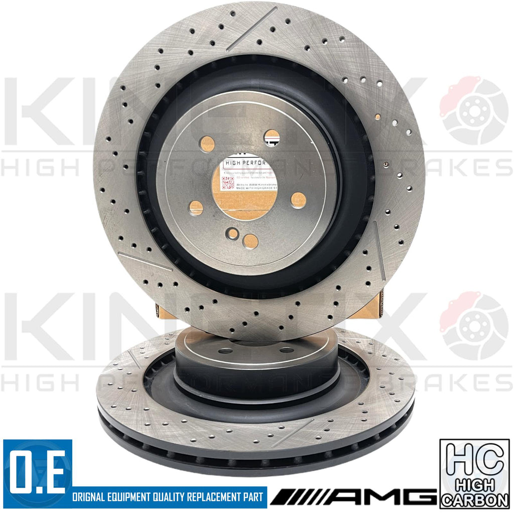 FOR MERCEDES C63 AMG HIGH CARBON REAR DRILLED & GROOVED BRAKE DISCS PAIR 330mm
