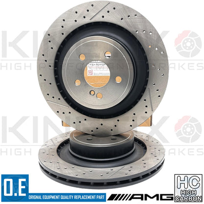 FOR MERCEDES C63 AMG HIGH CARBON REAR DRILLED & GROOVED BRAKE DISCS PAIR 330mm