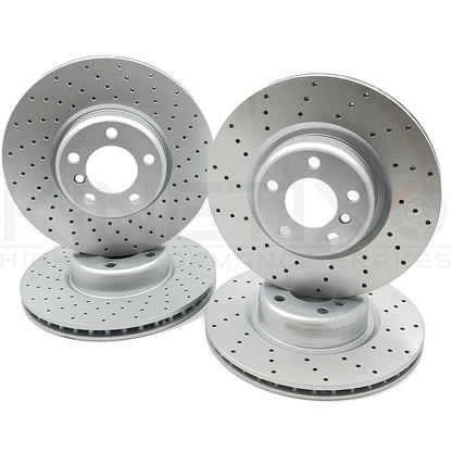 FOR BMW 335d GT F34 M SPORT FRONT REAR DRILLED BRAKE DISCS MINTEX PADS SENSORS