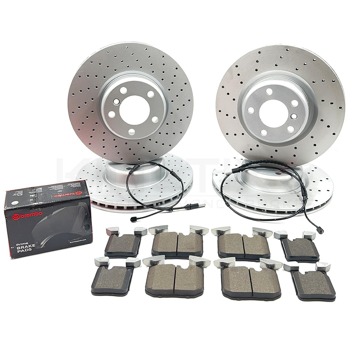 FOR BMW M140i M240i FRONT REAR DRILLED BRAKE DISCS BREMBO PADS WIRES 340mm 345mm