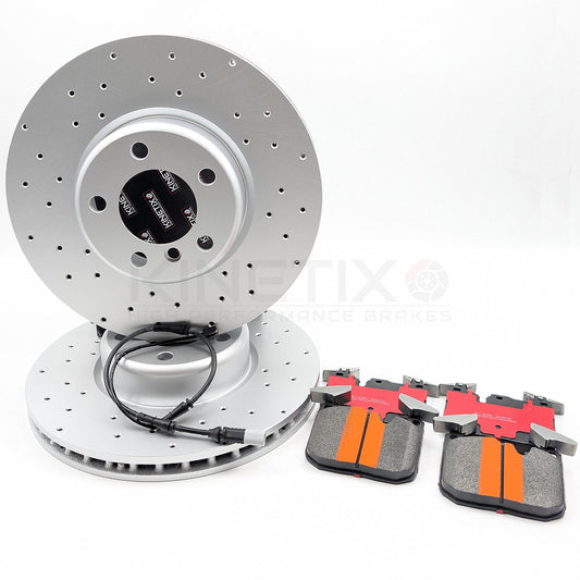 FOR BMW M235i M240i F22 F23 DRILLED FRONT BRAKE DISCS PADS & WEAR SENSOR 340mm
