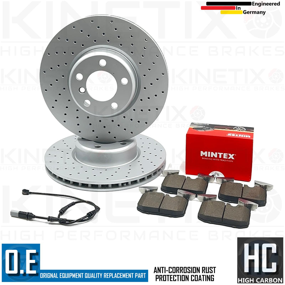 FOR BMW M135i M140i M235i M240i DRILLED FRONT BRAKE DISCS MINTEX PADS SENSOR