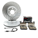 FOR BMW 228i F22 F23 M SPORT DRILLED FRONT BRAKE DISCS BREMBO PADS & SENSOR