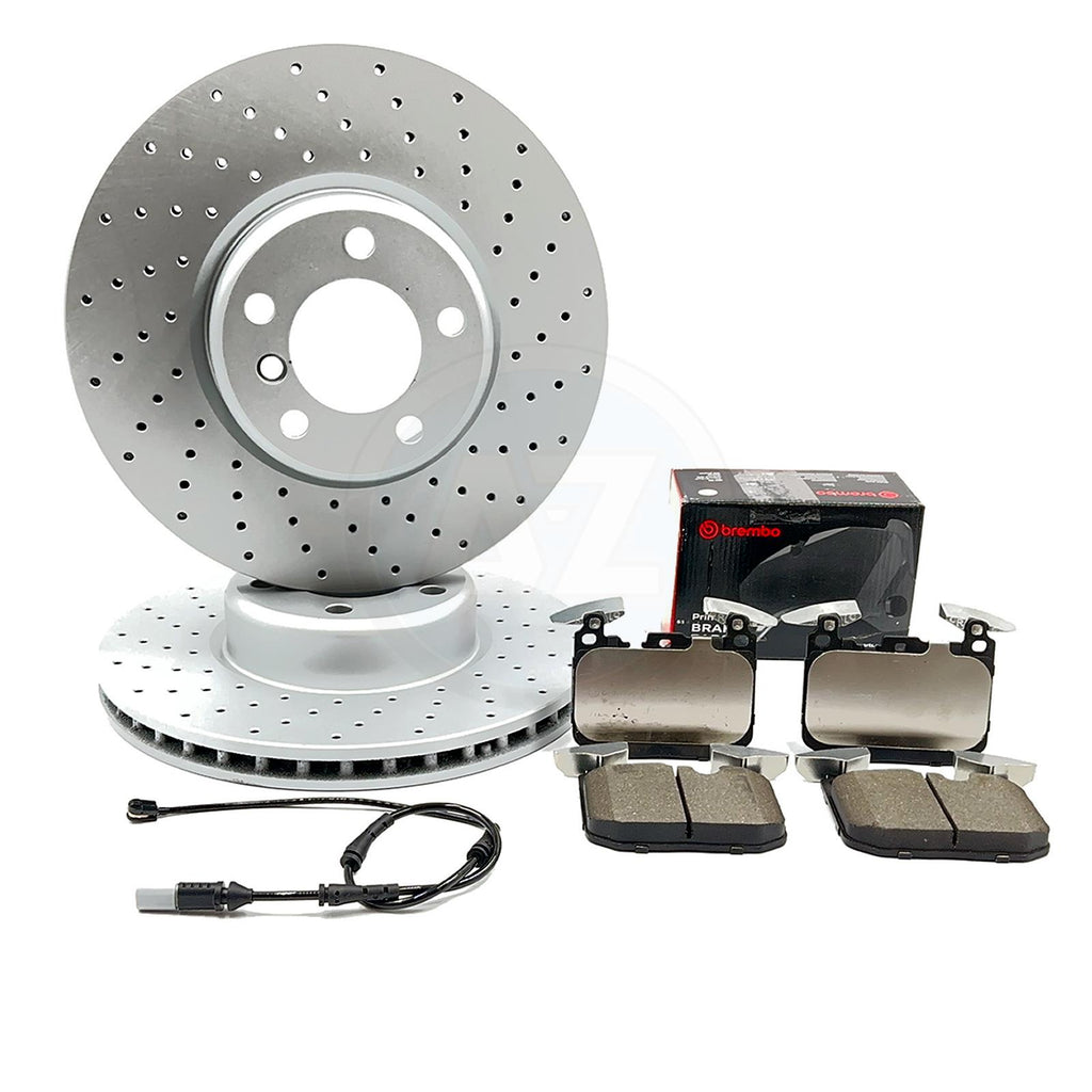 FOR BMW 430d F32 F33 F36 M SPORT DRILLED FRONT BRAKE DISCS BREMBO PADS & SENSOR