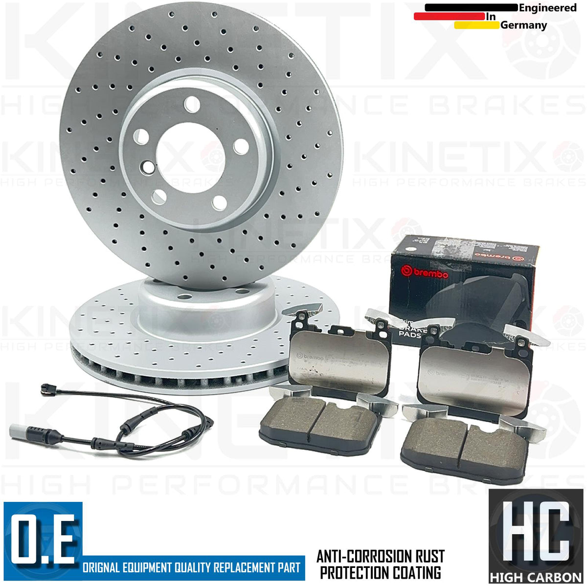 FOR BMW 420d F32 F33 F36 M SPORT DRILLED FRONT BRAKE DISCS BREMBO PADS & SENSOR
