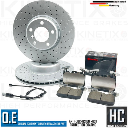 FOR BMW 328i F30 F31 F34 M SPORT DRILLED FRONT BRAKE DISCS BREMBO PADS & SENSOR