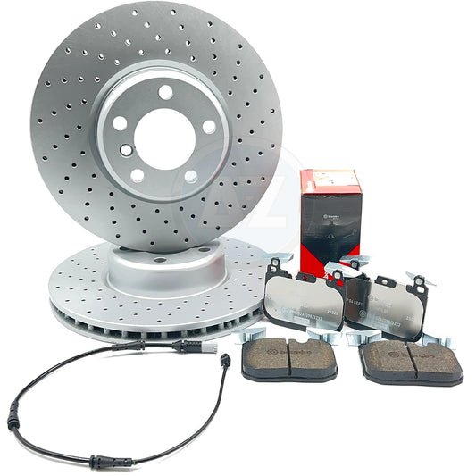 FOR BMW 228i F22 F23 M SPORT DRILLED FRONT BRAKE DISCS XTRA PADS SENSOR 340mm