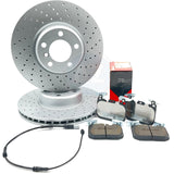 FOR BMW 428i F32 F33 F36 M SPORT DRILLED FRONT BRAKE DISCS XTRA PADS WEAR SENSOR