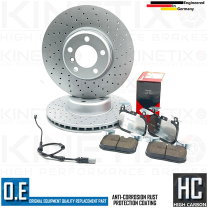 FOR BMW 228i F22 F23 M SPORT DRILLED FRONT BRAKE DISCS XTRA PADS SENSOR 340mm