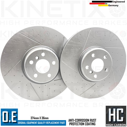 BMW 640i M SPORT DIMPLE GROOVED FRONT BRAKE DISCS TEXTAR PADS SENSOR 374mm