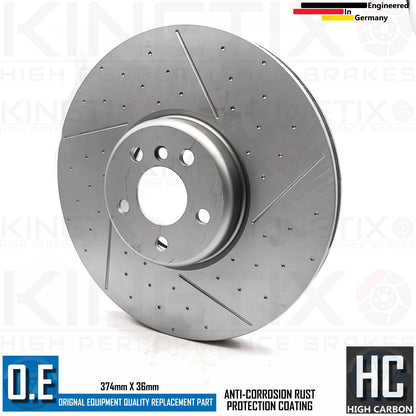 BMW X5 45e G05 M SPORT M PERFORMANCE DIMPLED GROOVED FRONT BRAKE DISCS BREMBO PADS & WEAR SENSOR LEAD 374mm X 36mm