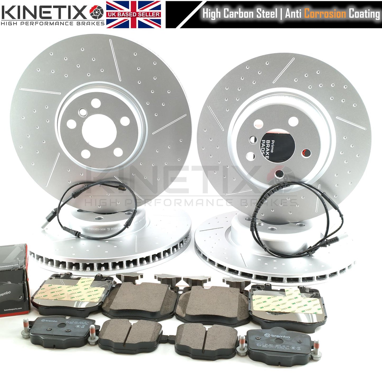 FOR BMW M850i G15 DIMPLED GROOVED M SPORT M PERFORMANCE FRONT REAR BRAKE DISCS BREMBO PADS & WEAR SENSOR LEADS 374mm 345mm