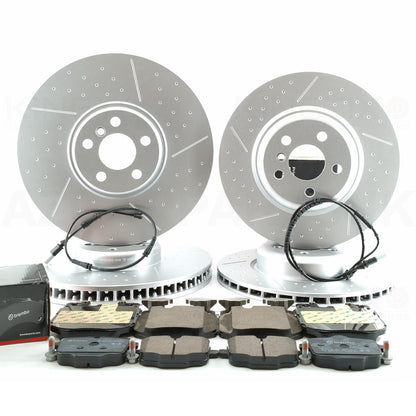 FOR BMW X5 30i G05 DIMPLED GROOVED M SPORT M PERFORMANCE FRONT REAR BRAKE DISCS BREMBO PADS & WEAR SENSOR LEADS 374mm 345mm