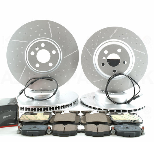 FOR BMW 540d G30 DIMPLED GROOVED M SPORT M PERFORMANCE FRONT REAR BRAKE DISCS BREMBO PADS & WEAR SENSOR LEADS 374mm 345mm