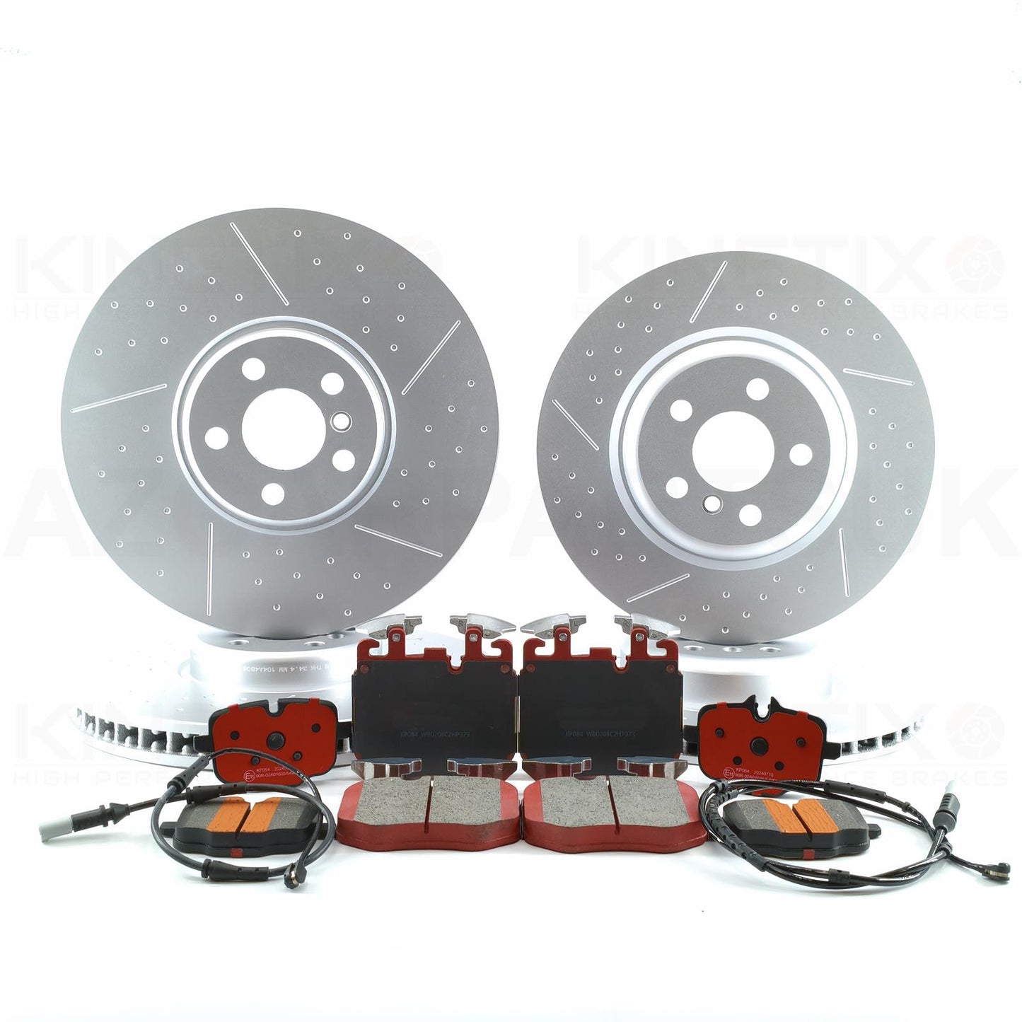 FOR BMW 2/3/4/5/6/7/8 SERIES X5 X6 X7 M SPORT M PERFORMANCE DIMPLED & GROOVED FRONT REAR BRAKE DISCS CERAMIC RACING PADS & WEAR WIRE SENSOR LEADS 374mm 345mm