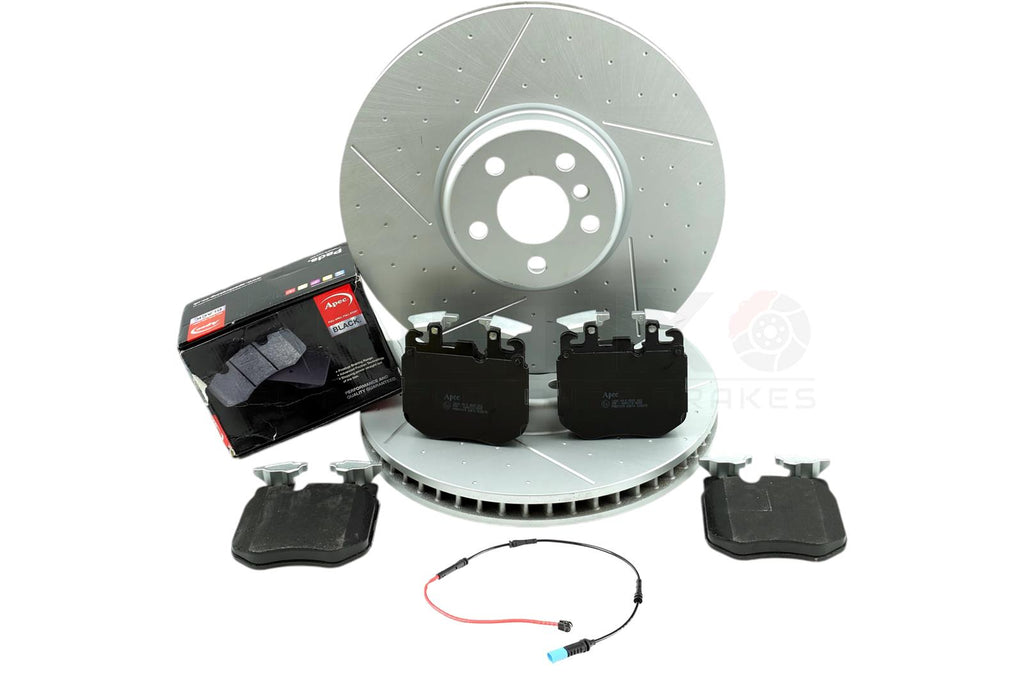 FOR BMW M240i G42 FRONT BRAKE DISCS APEC BLACK PADS & WEAR SENSOR 374mm