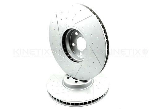 FOR BMW 520i G61 M SPORT 2024- DIMPLE GROOVE FRONT BRAKE DISCS PAIR 348mm X 30mm