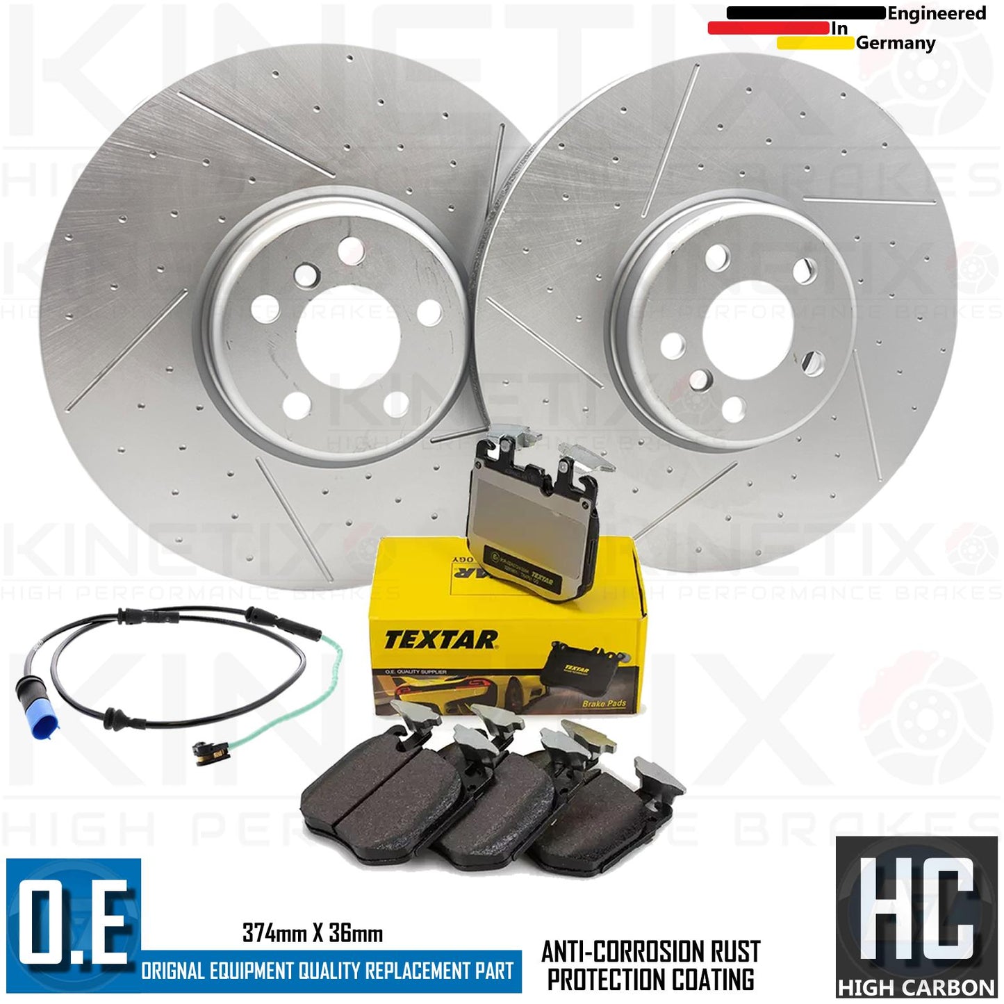 BMW X7 30d M SPORT DIMPLE GROOVED FRONT BRAKE DISCS TEXTAR PADS SENSOR 374m