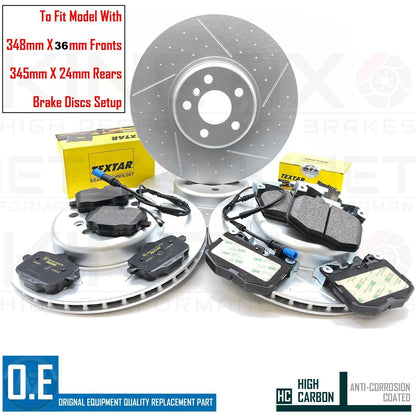 FOR BMW 540d G30 M SPORT DIMPLED GROOVED FRONT REAR BRAKE DISCS TEXTAR PADS