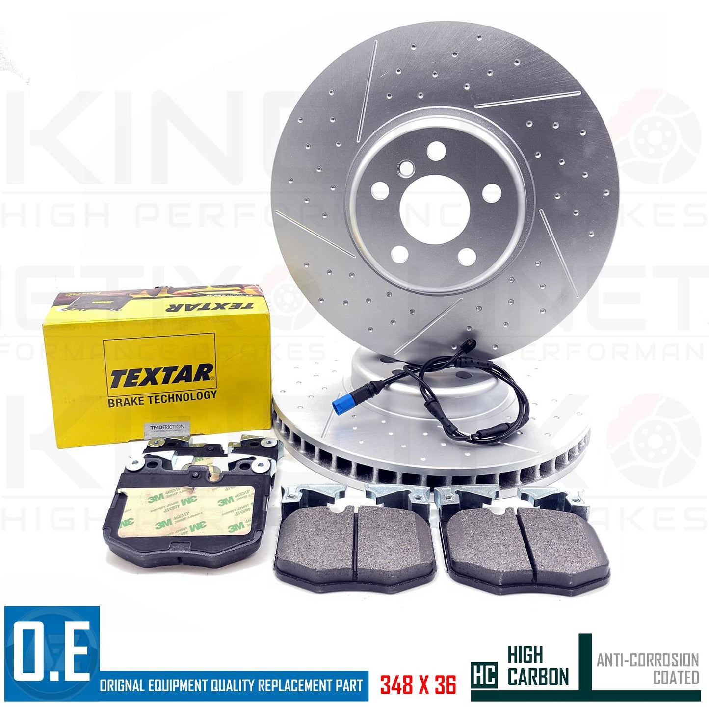 FOR BMW 730i Li G11 G12 DIMPLED GROOVED FRONT BRAKE DISCS TEXTAR PADS SENSOR