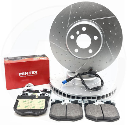 FOR BMW 725d G11 G12 DIMPLED GROOVED FRONT BRAKE DISCS MINTEX PADS SENSOR 348mm
