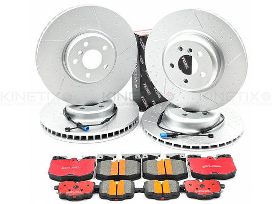 FOR BMW M 340i FRONT REAR DIMPLED GROOVED BRAKE DISCS PADS SENSORS 348mm 345mm