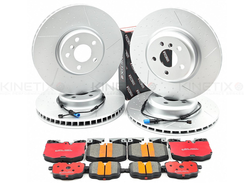 FOR BMW 320d M SPORT FRONT REAR DIMPLED GROOVED BRAKE DISCS PADS SENSORS 348/345