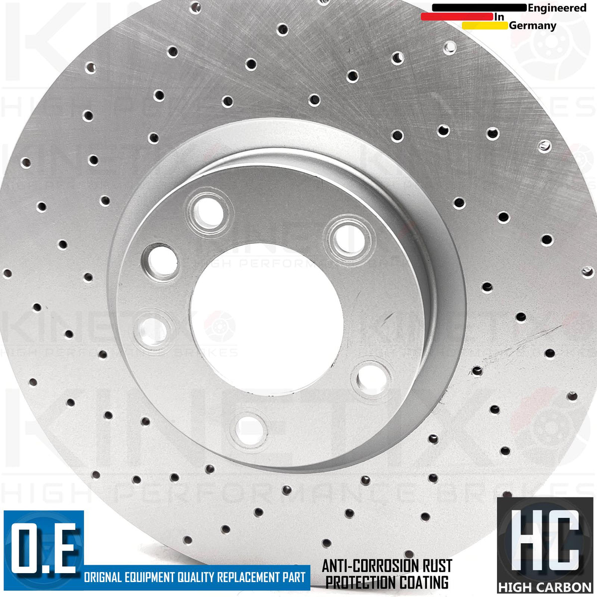FOR PORSCHE CAYENNE 4.8 TURBO S DRILLED FRONT BRAKE DISCS TEXTAR PADS SENSORS