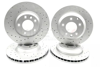 FOR PORSCHE CAYENNE 4.2 S DIESEL DRILLED FRONT REAR BRAKE DISCS APEC PADS WIRES